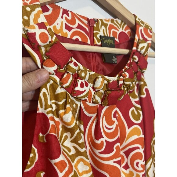 Taylor Women’s Dress Floral Red Sleeveless Silk Linen Halter Neck Lined Zipper - Picture 9 of 13